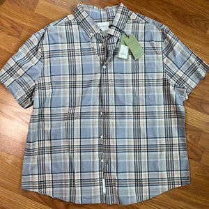 Short sleeve button-up plaid misty blue skater shirt by Goodfellow & Co XXL NWT